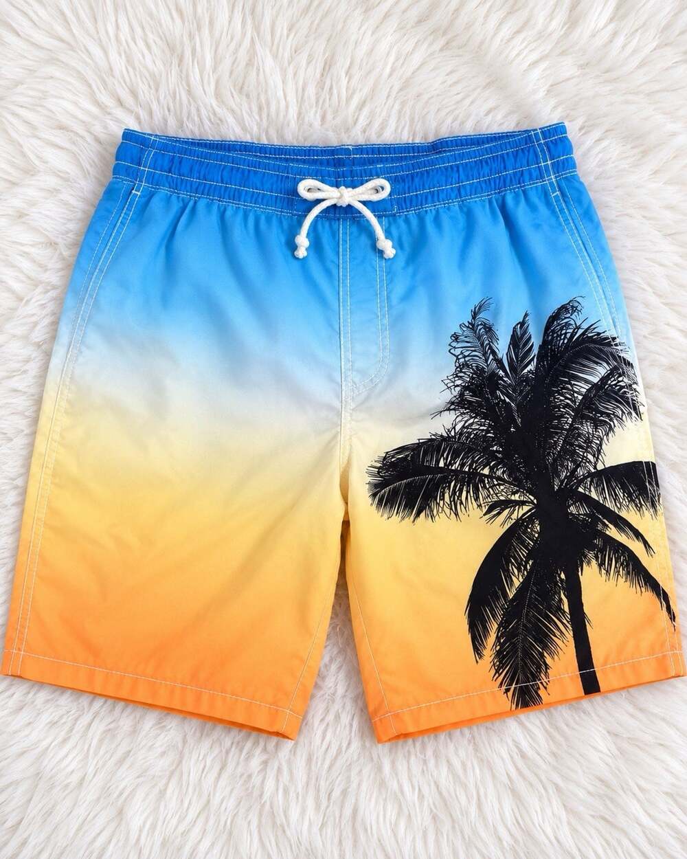 Old Navy Mens Swim Trunks Size XLarge Board Shorts Sunset Palm Trees Mesh Liner